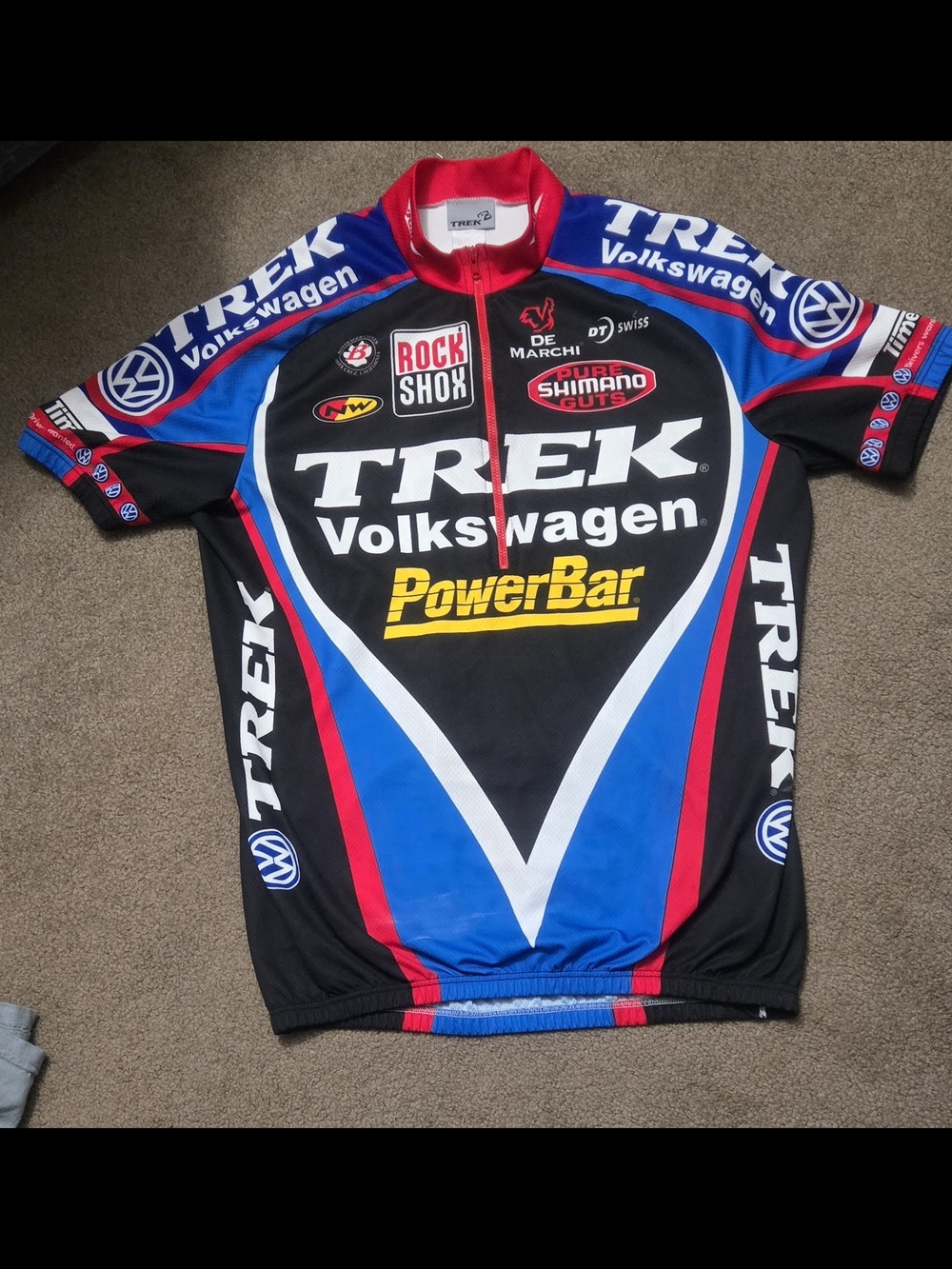 Vintage TREK Volkswagen PowerBar Cycling Jersey - Black Blue Red. XL